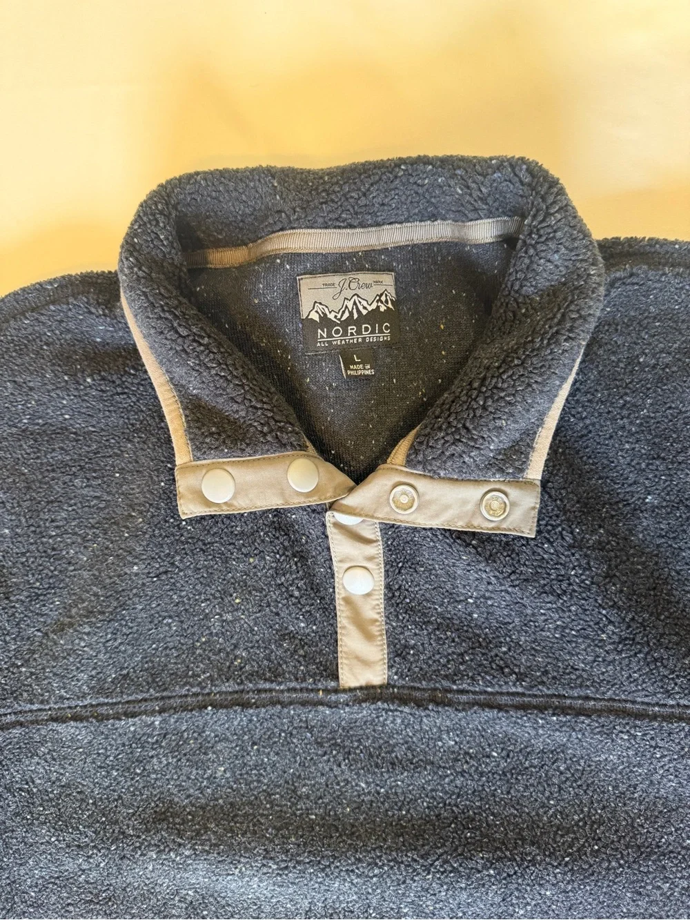 J Crew Nordic Series Men's Navy Button-Front Fleece Pullover Large - Warm